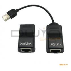 Extender USB prin cablu RJ-45, USB A tata la USB A mama, pana la 60m, Logilink 'UA0021D'