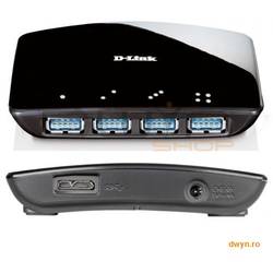 D-Link, Hub USB 3.0, 4 porturi, Super Speed, alimentator inclus, max 0.9A / port.