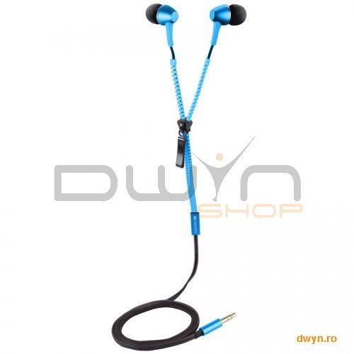 CANYON zipper cable earphones, metal housing, blue.