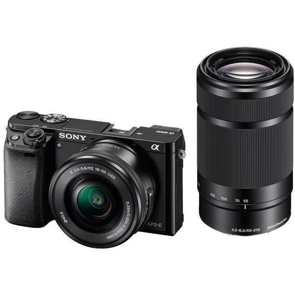 Kit aparat foto digital Sony Alpha 6000 (cu obiectiv 16-50mm + 55-210mm), negru