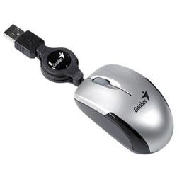Mouse Genius cu fir, optic, Micro Traveler V2, 1200dpi, gri, cablu retractabil, usb