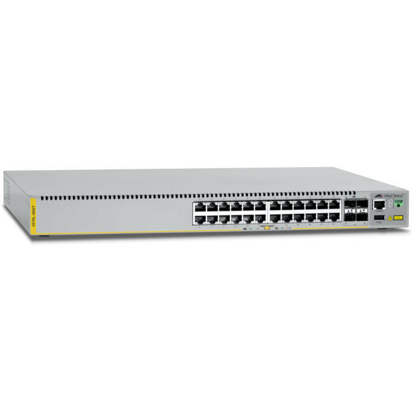 ALLIED TELESIS L2+ managed switch, 24 x 10/100/1000Mbps, 4 x SFP uplink slots, 1 Fixed AC power supply EU Power Cor