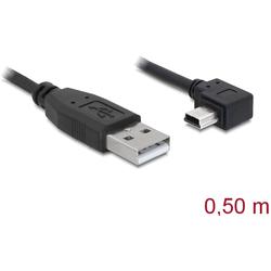 Delock Cable USB 2.0-A male > USB mini-B 5pin male angled 0.5 m