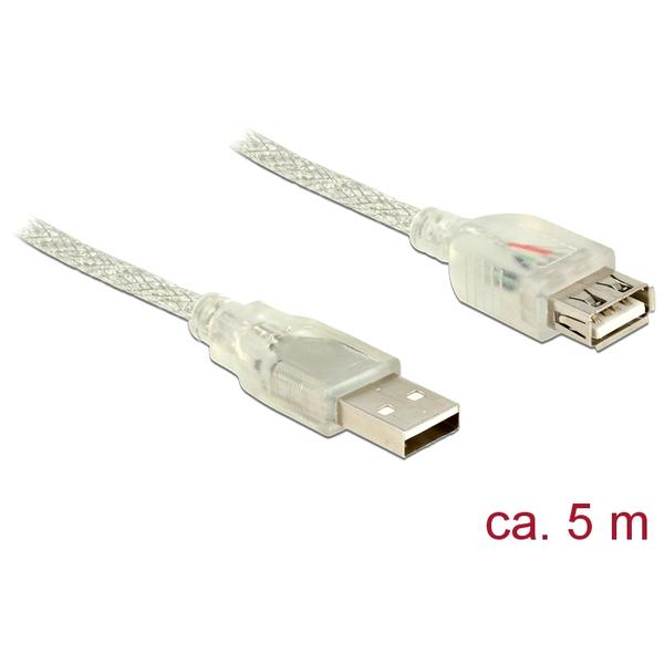 Delock Extension cable USB 2.0 Type-A male > USB 2.0 Type-A female 5m transparent