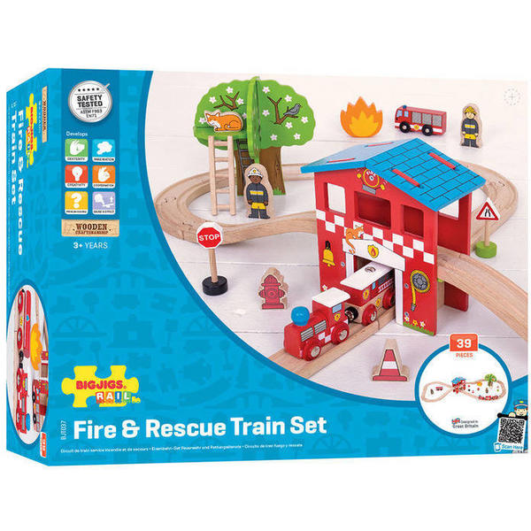 BigJigs Toys Set cu trenuletul pompierilor
