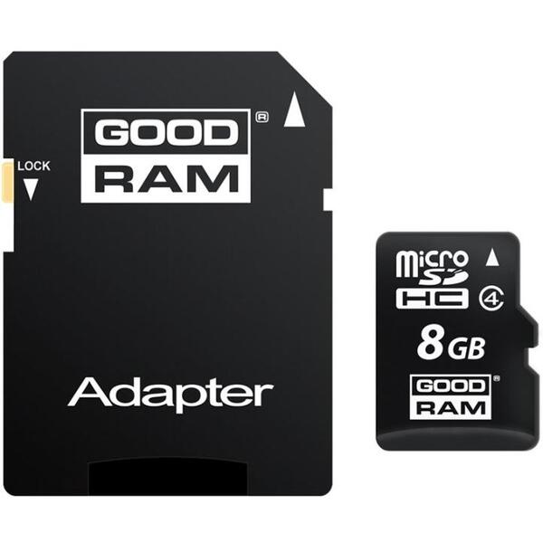 Card microSD Goodram 8gb, Clasa.4 + Adaptor
