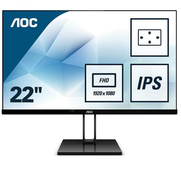 Monitor LED IPS AOC 21.5", Full HD, Display Port, Negru, 22V2Q