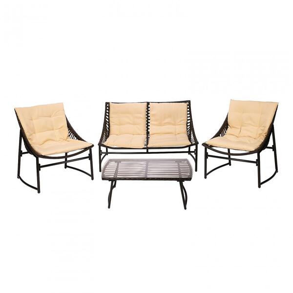 Set mobilier gradina-terasa Heinner Sydney, masa, canapea, 2 fotolii, maro/crem