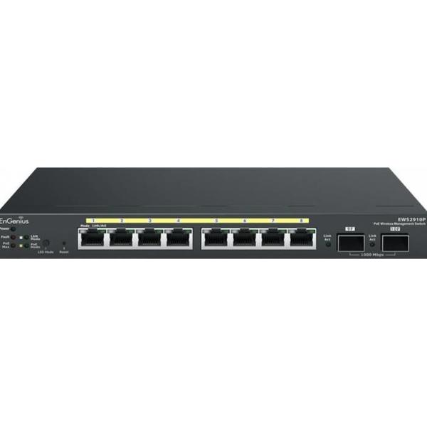 Wireless Management 20ap 8-Port Gbe Poe.At Switch 61.6w 2gbe 2sfp L2 Dt, Engenius "Ews2910p"