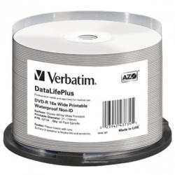 Blank Dvd-R Verbatim .Dl+ 16x 4.7gb 50pk Spindle Wide Glossy Waterproof Printable Surface Non-Id "43734"