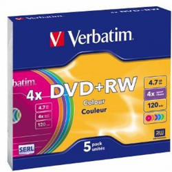 Blank Dvd+Rw Verbatim Sl 4x 4.7gb 5pk Slim Case "43297"