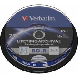 Blank Bd-R M-Disc Verbatim 4x 25gb 10pk Spindle Inkjet Printable "43825"