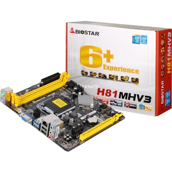 Biostar H81MHV3, LGA1150, Intel H81, DDR3-1600/1333, 2 x SATA3, 2 x USB 3.0
