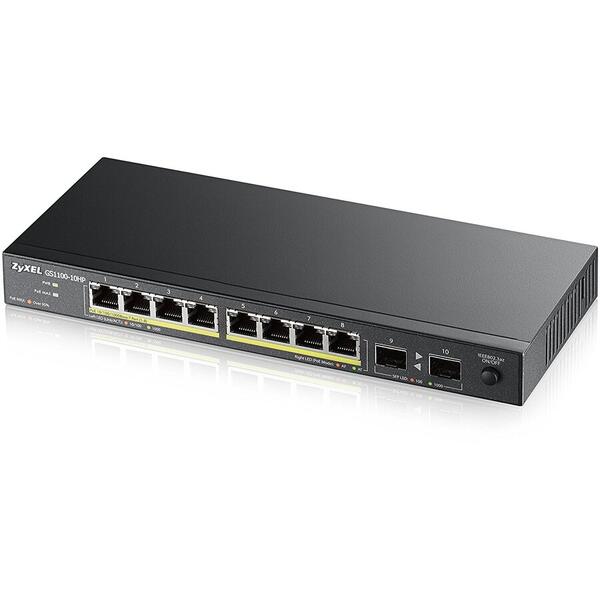 Zyxel GS1100-10HP 10-port GbE Unmanaged PoE Switch (8x Gig LAN, 2x SFP) PoE 130W