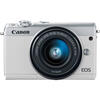 Kit aparat foto Canon EOS M100 (15-45mm IS STM obiectiv), alb + 50 GB IRISTA