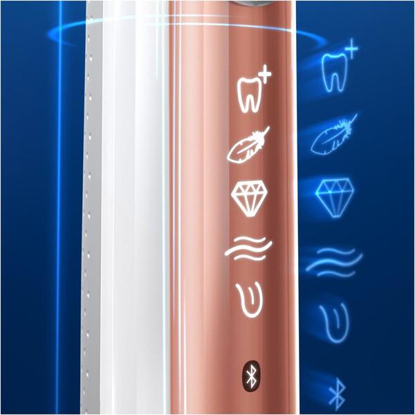 Periuta de dinti electrica Oral-B Genius X Sensi, 40000 pulsatii/min, 8800 oscilatii/min, Inteligenta artificiala, Curatare 3D, 6 programe, 1 capat, Bluetooth, Trusa de calatorie, Rose-Gold