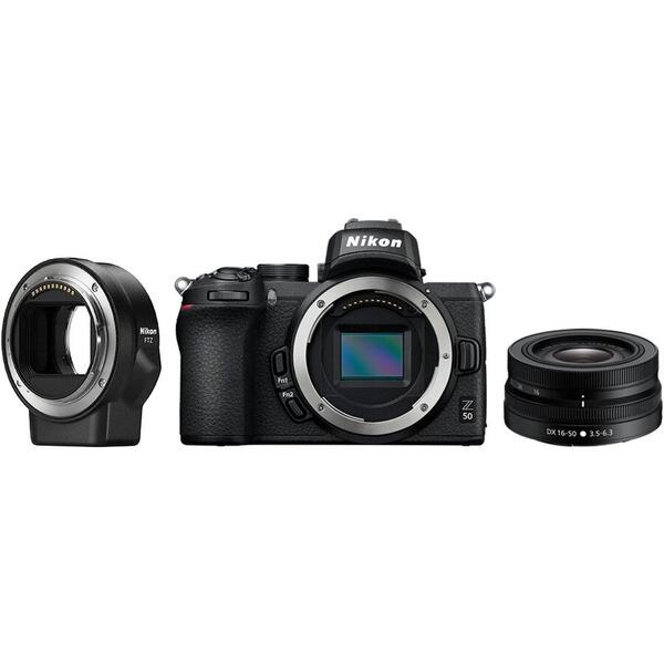 Aparat Foto Nikon Z50 (cu obiectiv 16-50mm VR )+Adapter FTZ Negru