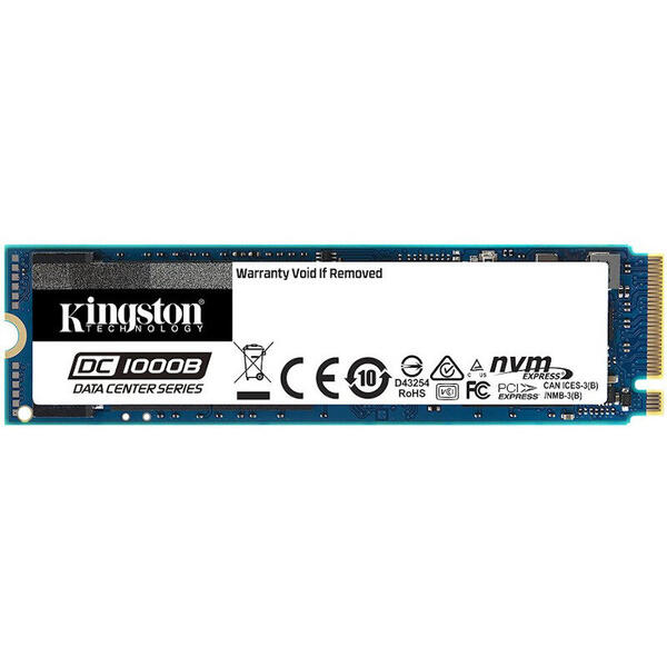Kingston INGSTON DC1000B 480GB Enterprise SSD, M.2 2280, PCIe NVMe Gen3 x4, Read/Write: 3200 / 565 MB/s, Random Read/Write IOPS 205K/20K