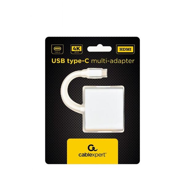 Adaptor Gembird, USB Tip C- USB 3.0 + HDMI, Silver