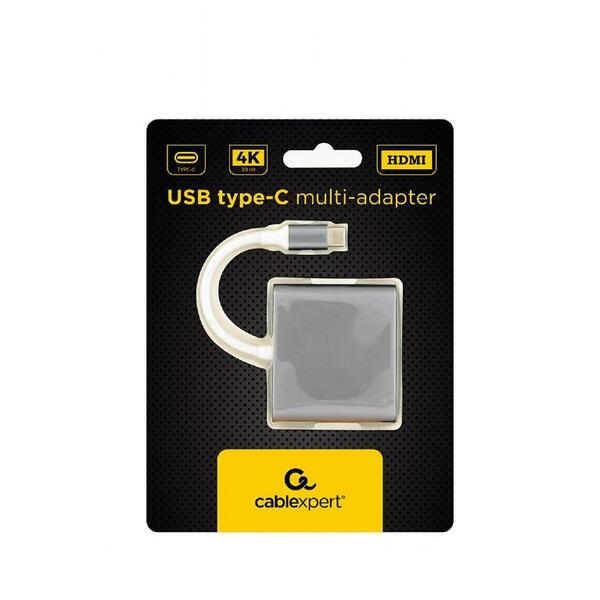 Adaptor Gembird, USB Tip C- USB 3.0 + HDMI, Space Grey