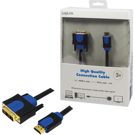 Cablu Logilink, HDMI male - DVI male, 3m, Black