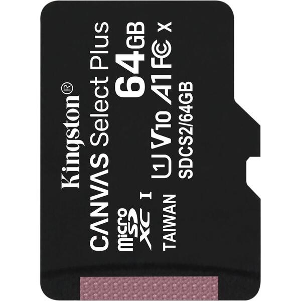 Card de memorie MicroSD Kingston Canvas Select Plus, 64GB, 100MB/s, cu adaptor