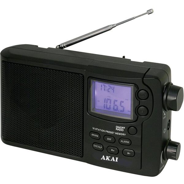 Radio FM / AM / MW / SW portabil Akai APR-2418, alimentare retea sau baterii, iesire casti, ecran LCD, alarma, Sleep, Snooze