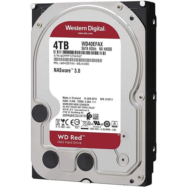 Western Digital HDD3.5 4TB SATA WD40EFAX HDD intern WD, 3.5", 4TB, RED, SATA3, IntelliPower (5400rpm), 64MB, adv. format(AF), NASware