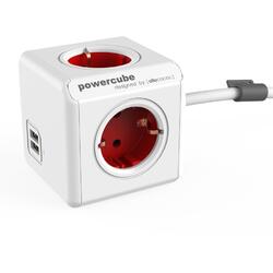Prelungitor Powercube rosu 4 prize 2x USB cablu 1.5 m