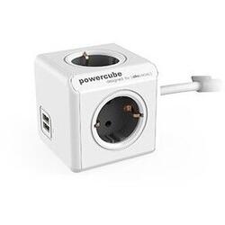 Prelungitor PowerCube Allocacoc 1402GY, 4 prize, USB, 1.5m, Gri