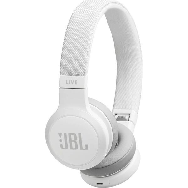 Casti On-Ear JBL LIVE400BT, JBL Signature Sound, Voice Assistant, Bluetooth Wireless, TalkThru Technology, Hands-free calls, 24h playback, alb