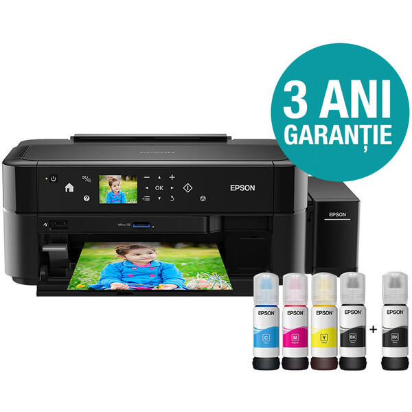 Imprimanta inkjet color CISS Epson L810, dimensiune A4, viteza max 37ppm alb-negru, 38ppm color, rez