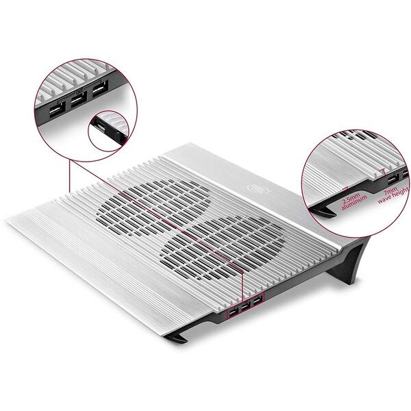 Deepcool N8, structura din aluminiu si plastic, dimensiune notebook: 17 (maxim), dual 140mm fans (1