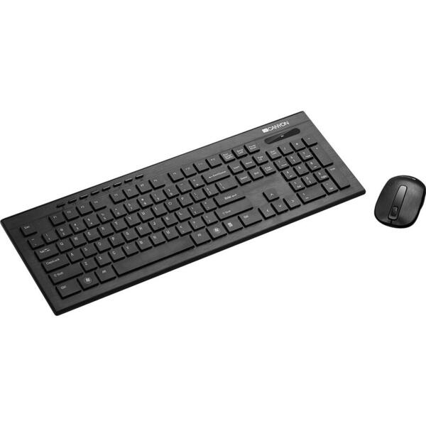 CANYON CNS-HSETW4-US CANYON Multimedia 2.4GHz wireless combo-set, keyboard 104 keys, slim and brushed finish design, chocolate key caps, US layout (black); mouse adjustable DPI 800/1200/1600, 3 buttons (black). 450*154*22.3mm(KB)/98.7*63.3*34mm(MS), 0.55k