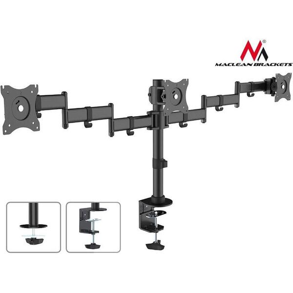 Maclean MC-691 Triple Desk Mount Monitor Arm 360 ° Adjustable Bracket 13-27 Inch