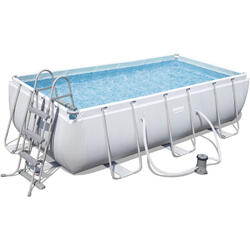 Set piscina Bestway, dreptunghiulara, cadru metalic, 404 x 201 x 100 cm, cu sistem de filtrare si scara