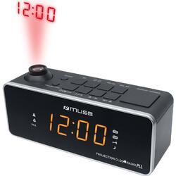 Radio cu ceas MUSE M-188 P, portabil, cu proiectie ajustabila, Dual Alarm, LED, AUX-in, Negru