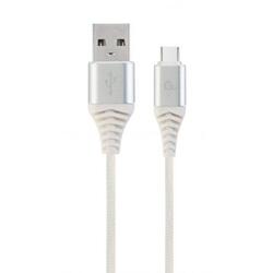Cablu de date Gembird Premium Cotton Braided, USB-C - Lightning, 2m, White