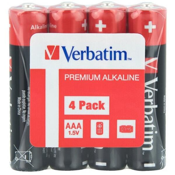 BATERIE VERBATIM  AAA (R3), 1.5V alcalina,  4 buc., shrink wrap "49500"