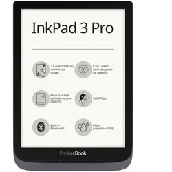 eBook Reader PocketBook Inkpad 3 Pro, 7.8", 16GB, rezistent la apa, WiFi, Bluetooth, husa protectie inclusa, Gri metalizat