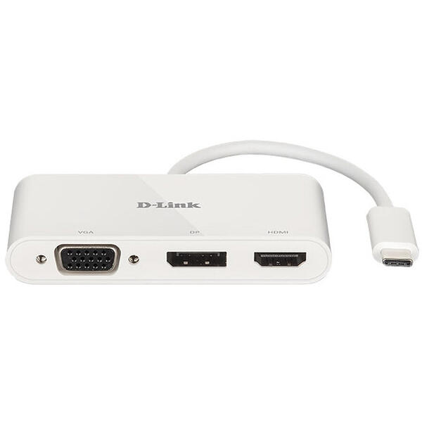 HUB extern D-Link 3 in 1, porturi VGA, Display Port, HDMI, conectare prin USB Type C, cablu 110 mm