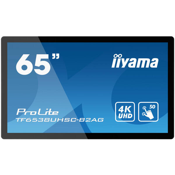 Iiyama Monitor ProLite 165,1 cm (65") IPS 4K Ultra HD Ecran tactil Ecran plat interactiv Negru