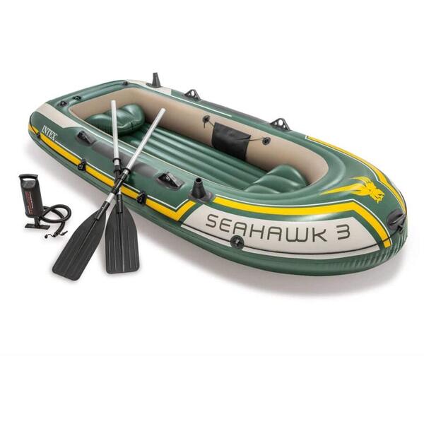 Barca gonflabila / pneumatica Intex Seahawk 3, pentru 3 persoane, 295 x 137 x 43 cm + vasle + pompa
