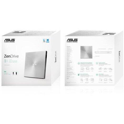 DVD writer extern ASUS ZenDrive U9M, 8X, ultra-subtire 13.9mm, suport M-DISC, compatibil cu USB tip C si tip A pentru Windows si Mac OS, Nero BackItUp, E-Green, Argintiu