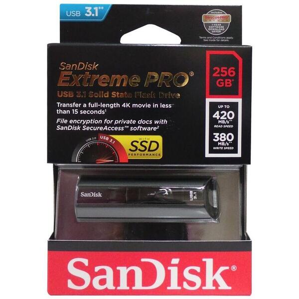 SSD Extern SanDisk Extreme PRO, 256GB, USB 3.1