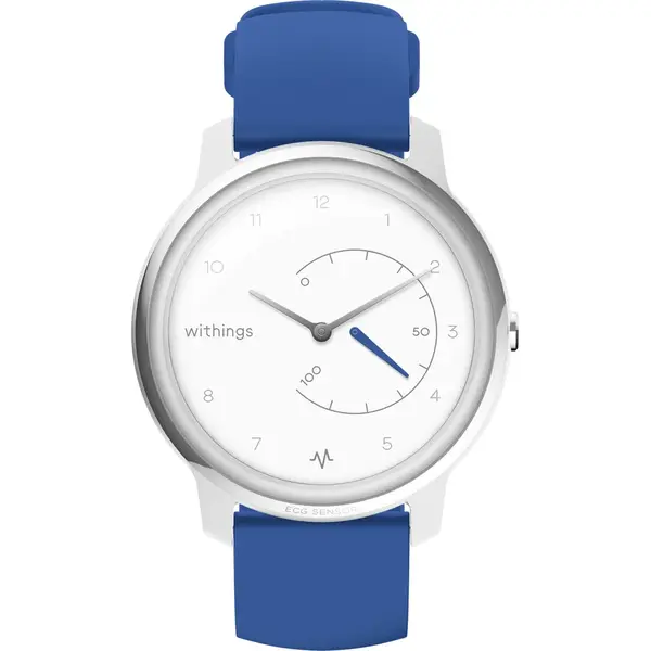 Ceas smartwatch Withings Move ECG, Argintiu/Albastru