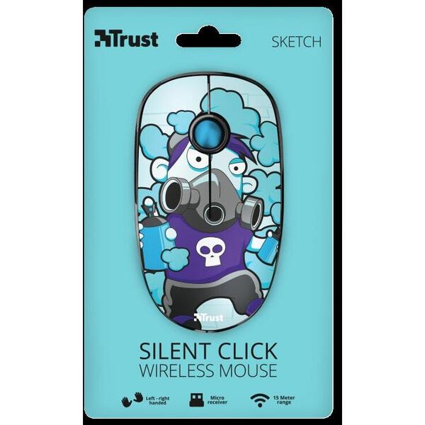 Mouse Wireless TRUST Sketch Silent Click, USB, 1600 DPI (Albastru)