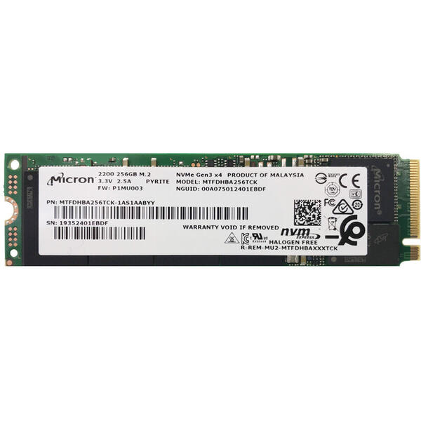 MICRON 2200 256GB SSD, M.2 2280, PCIe Gen3 x4,