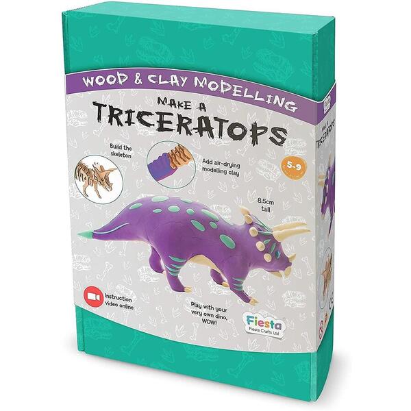 Kit constructie lemn si argila - Triceratops Fiesta Crafts FCT-2957