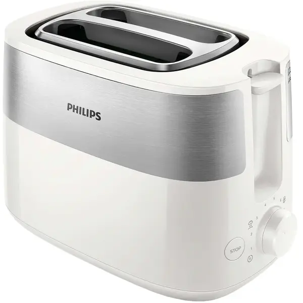 Prajitor de paine Philips HD2516/00, 830 W, 2 fante, functie dezghetare, control variabil, Alb/Inox